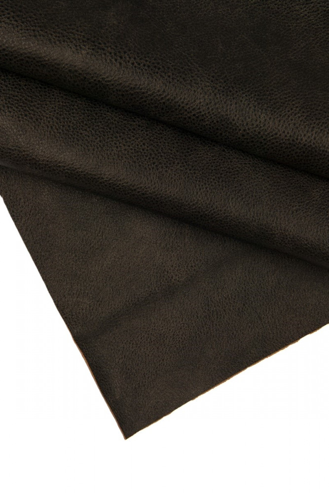 Dark brown VINTAGE leather hide, sporty pebble grain printed cowhide, soft distressed calfskin, 1.5 - 1.7 mm