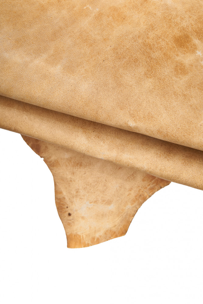 Beige cream super VINTAGE leather skins, aged distressed goatskin, vintage semi glossy hides with shades