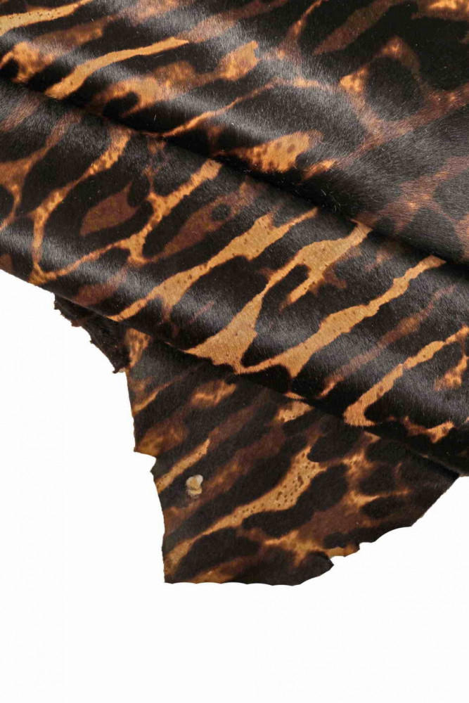 Italian leather, hairy calf with brown and beige colours animalier print, soft hand   B16753-CV