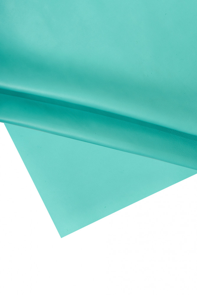 Turquoise SMOOTH leather hide with very light pebble grain, sporty natural calfskin, aquamarine soft calfskin 1.2 - 1.4 mm