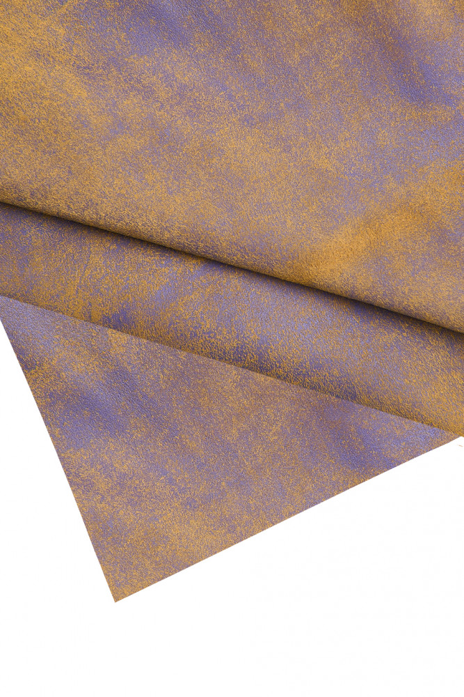 Purple yellow super VINTAGE leather skin, soft suede goatskin, aged distressed hide