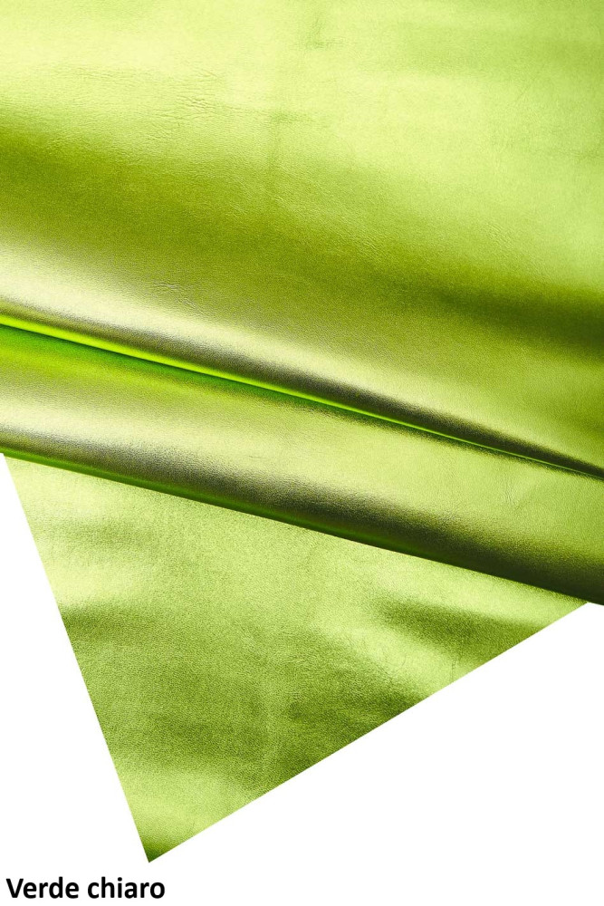 Pellame LAMINATO verde, agnello metallizzato liscio, pelle lucida morbida in 2 tonalità