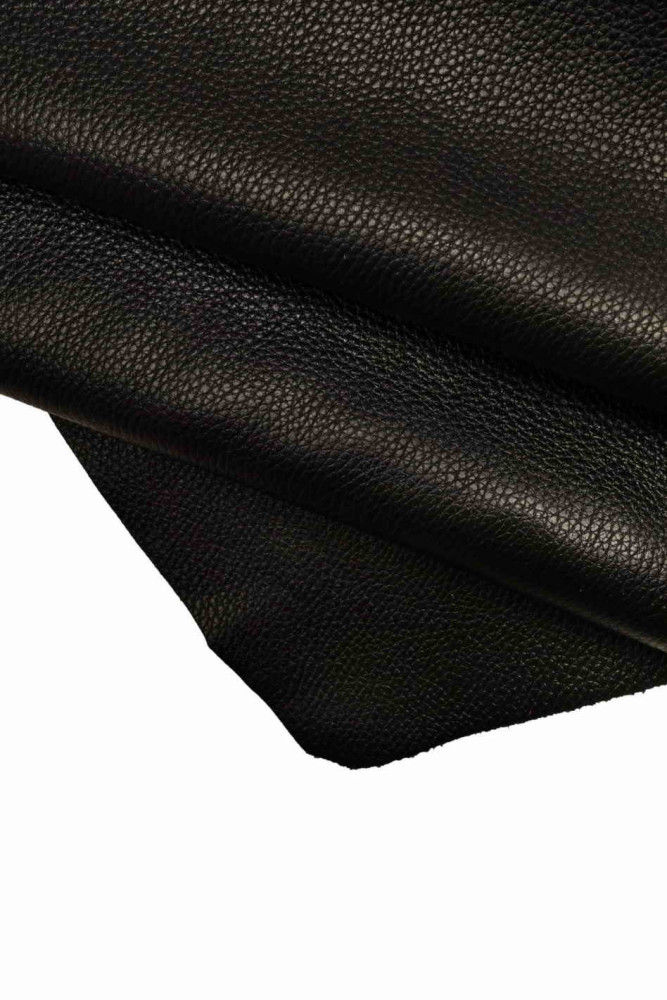 BLACK TUMBLED genuine leather hide, pebble grain textured cowhide, grainy printed thick calfskin, 1.6 - 1.8 mm B16914-TB