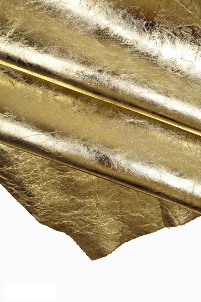 Light gold VINTAGE distreed cow leather, metallic wrinkled sparkle leather hide, premium italian soft calfskin