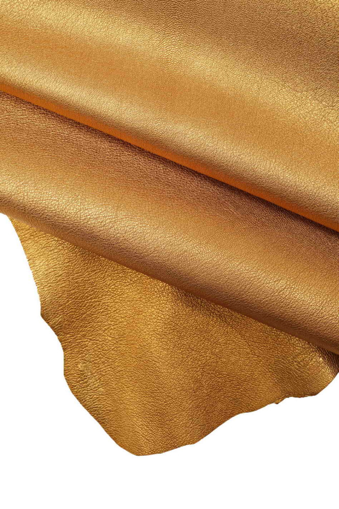 Pelle LAMINATA oro scuro, capra metallizzata con grana naturale, pellame italiano morbido 0.9 - 1.0 mm