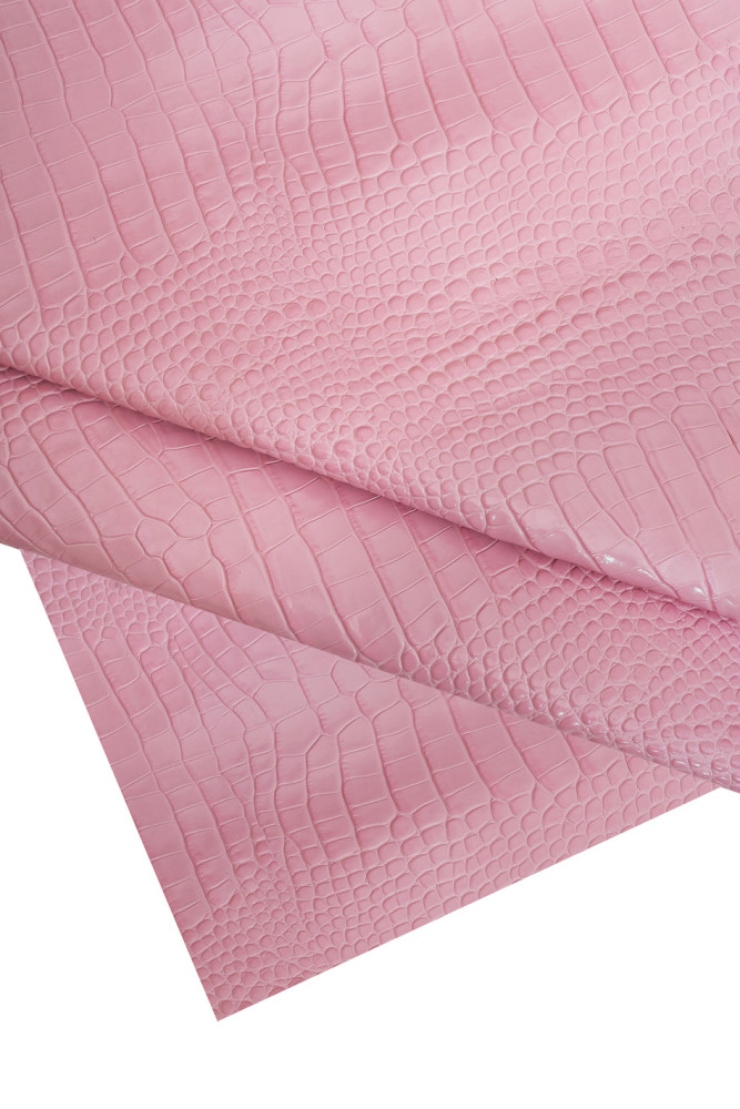 PINK crocodile embossed leather hide, croc printed cowhide, classuc stiff calfskin 1.1 - 1.3 mm