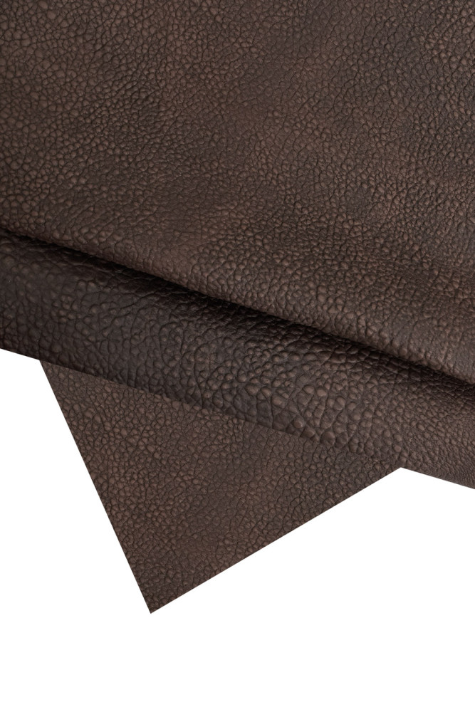 Brown VINTAGE leather skin, pebble grain relief print goatskin, sporty hide medium softness