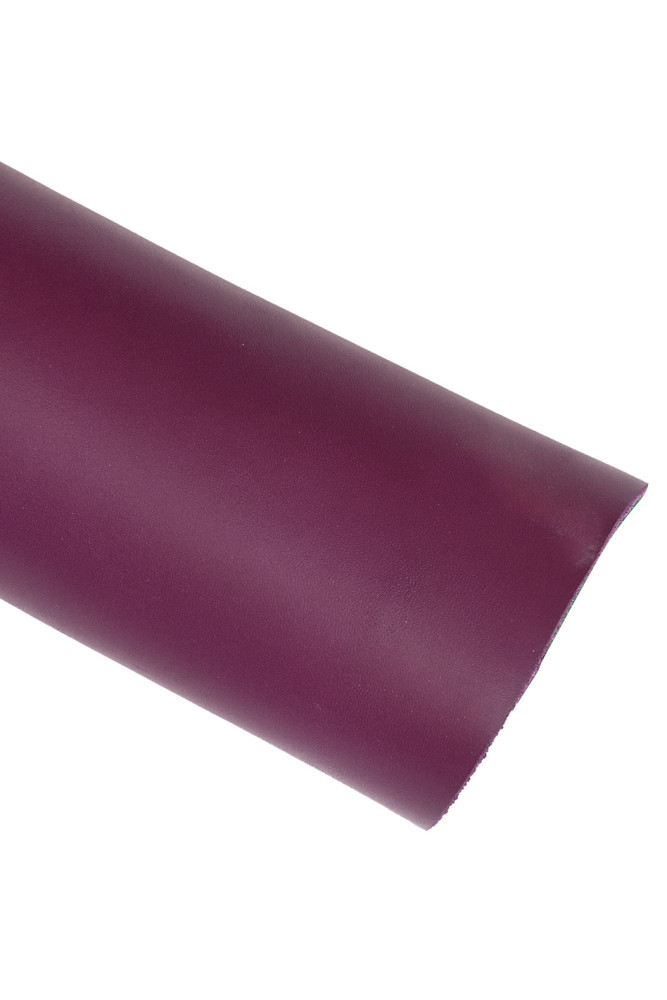 Burgundy SMOOTH leather hide, solid color soft cowhide, semi glossy smooth calfskin 1.4 - 1.5 mm