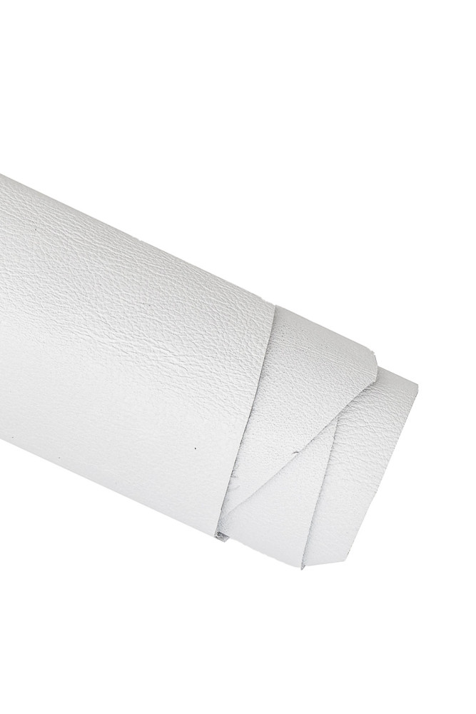 WHITE sporty leather hide, solid color cowhide with natural grain, semi glossy milled calfskin, 1.2 - 1.4 mm