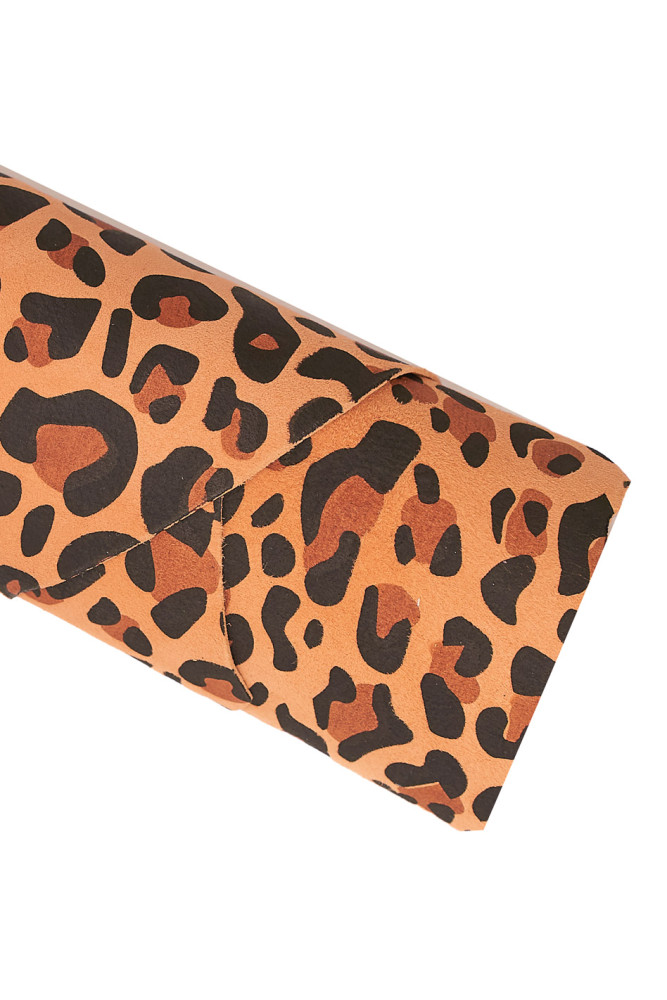 Orange black LEOPARD printed leather skin, animal texture on suede goatskin, spotted soft hide