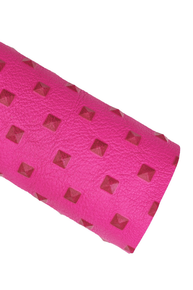 Fuchsia EMBOSSED leather skin, deep pink bolt printed goatskin, diamond relief print of soft hide