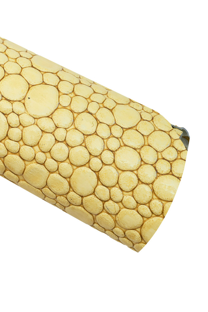 YELLOW crocoidle like embossd calfskin, glossy patent cowhide, printed cowhide, 0.9 - 1.0 mm medium softness