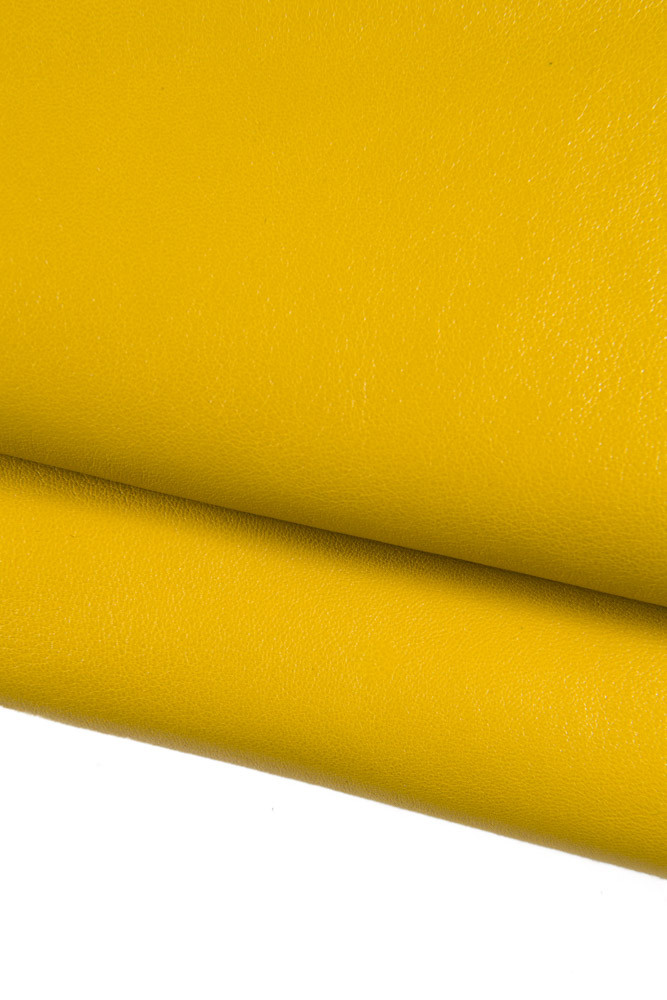 YELLOW GLOSSY genuine leather skin, smooth sheepskin, very tiny pebble grain soft lambskin 0.8 - 1.0 mm for crafters