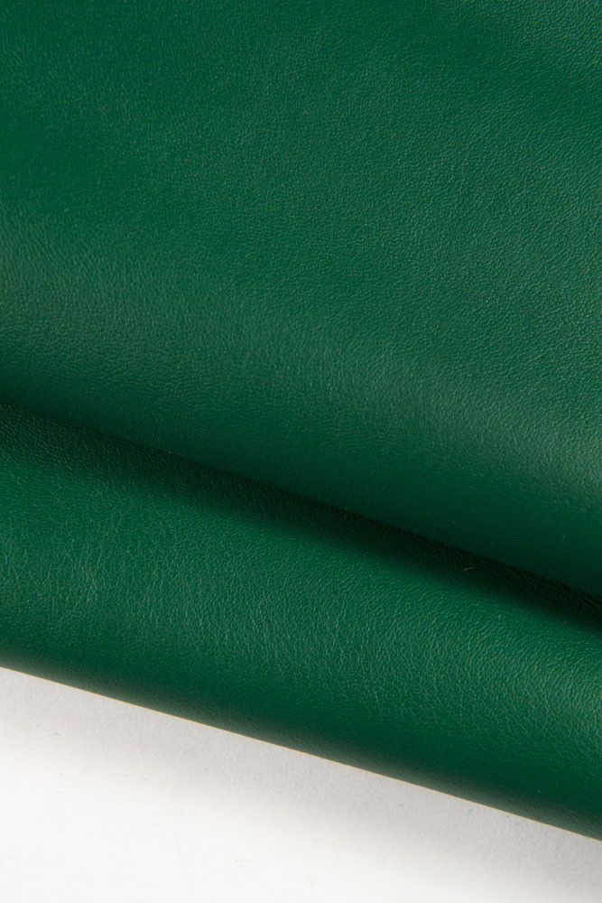 Genuine GREEN LEATHER skin, soft smooth sheepskin, semi glossy lambskin, 0.9 - 1.1mm