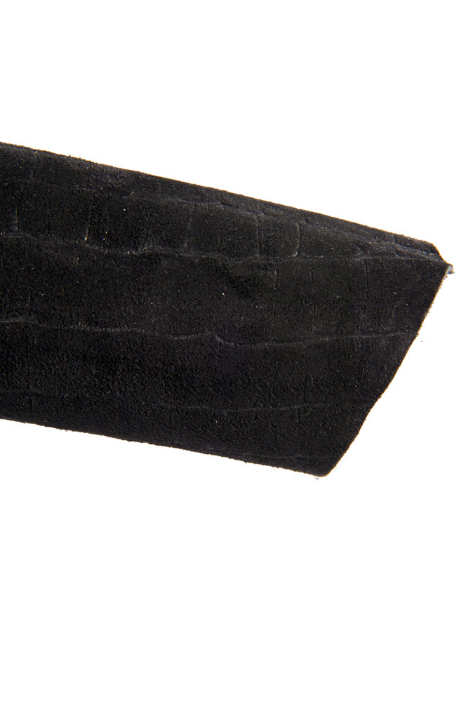 BLACK CROCODILE embossed leather hide, croc printed suede calfskin, soft split cowhide, 1.1 - 1.3 mm