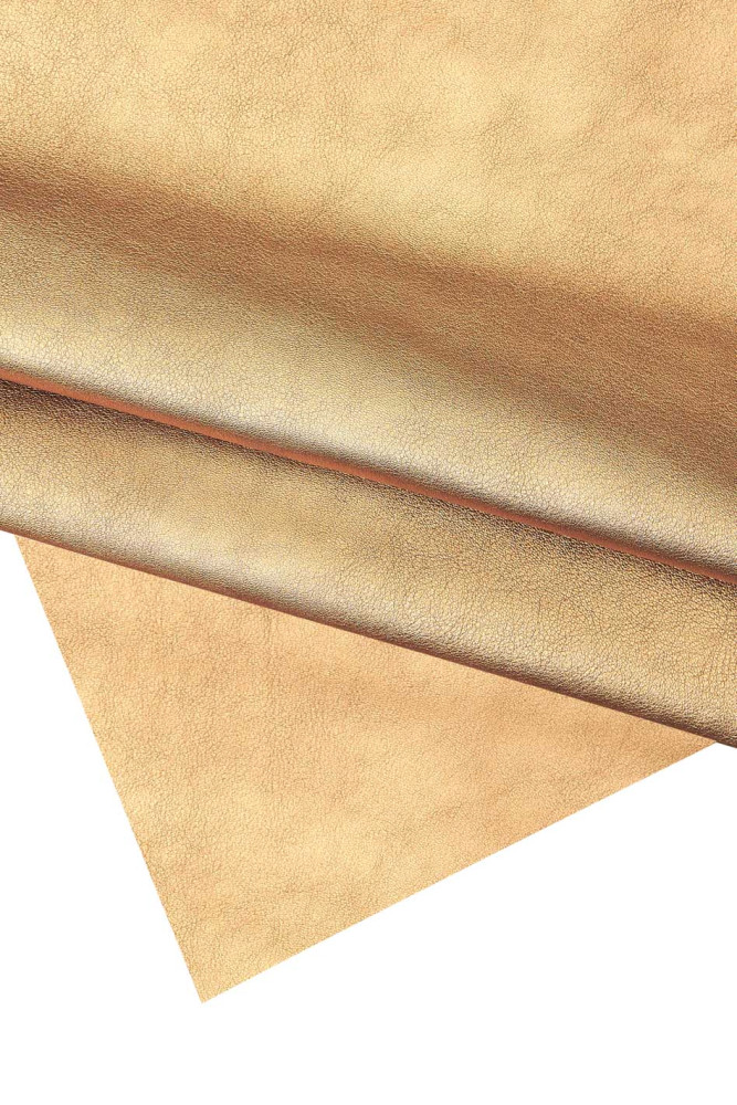 OLD GOLD leather skin, tiny pebble grain metallic sheepskin, bright soft lambskin 0.9/1.1 mm