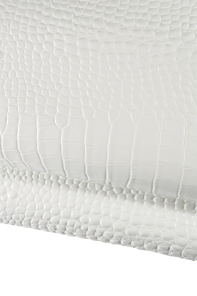 WHITE CROCODILE embossed leather hide, croc printed glossy calfskin, white cowhide, 1.0 -1.2 mm