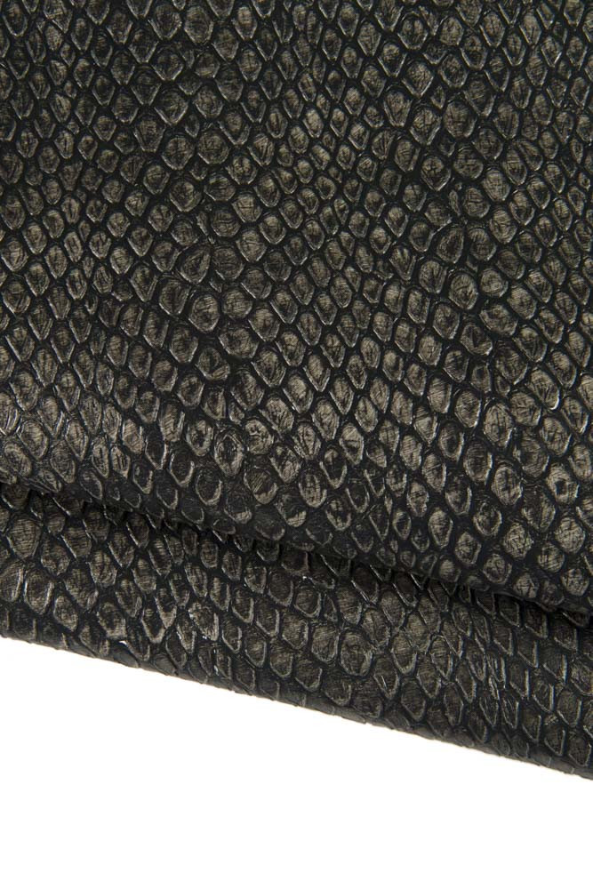 GREY REPTILE printed leather hide, sporty crocodile - like embossed cowhide, gray calfskin, medium softness