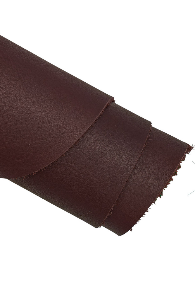 Burgundy SPORTY leather hide, solid color cowhide with natural pebble grain, soft milled calfskin, 1.5 - 1.7 mm