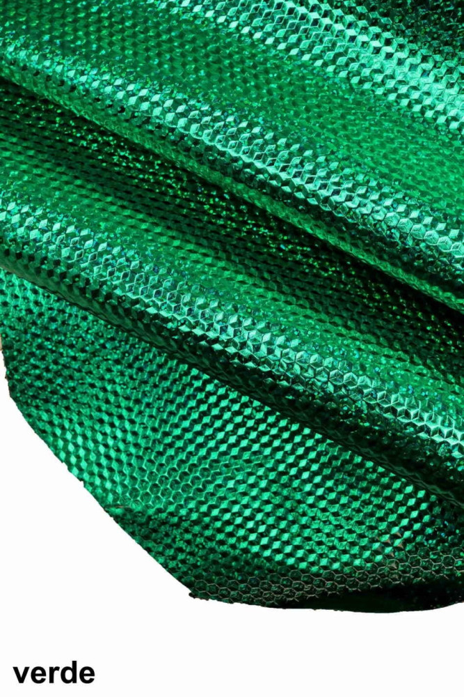 PELLE GLITTER verde, pellame laminato iridescente con stampa geometrica qualità top, vitello metallizzato B17057-MT(ST)