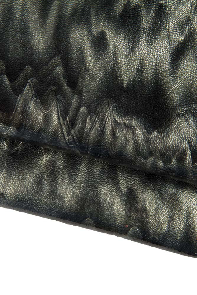 GREY BLACK wave printed leather skin, textured naplack patent goatskin. glossy soft skin, 0.8 - 1.0 mm