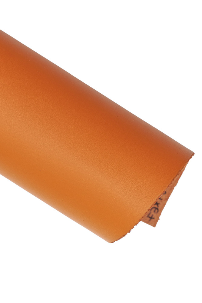 ORANGE leather hide, solid color smooth cowhide, semi glossy soft calfskin 1.5 - 1.7 mm