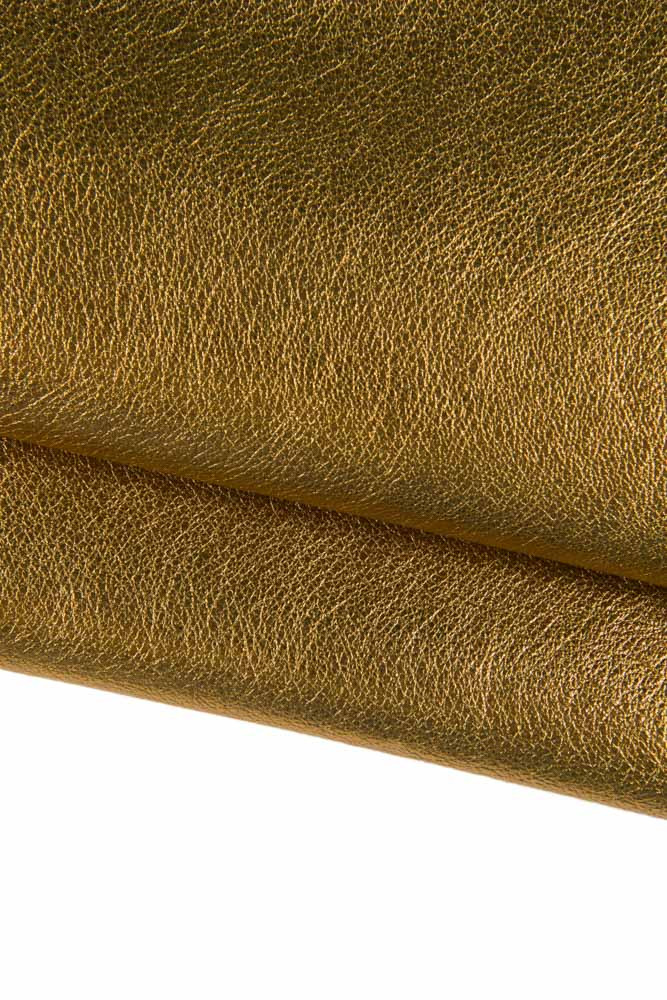 Premium OLD GOLD metallic leather skin, soft wrinkled texture high quality goatskin hide, ideal for diy