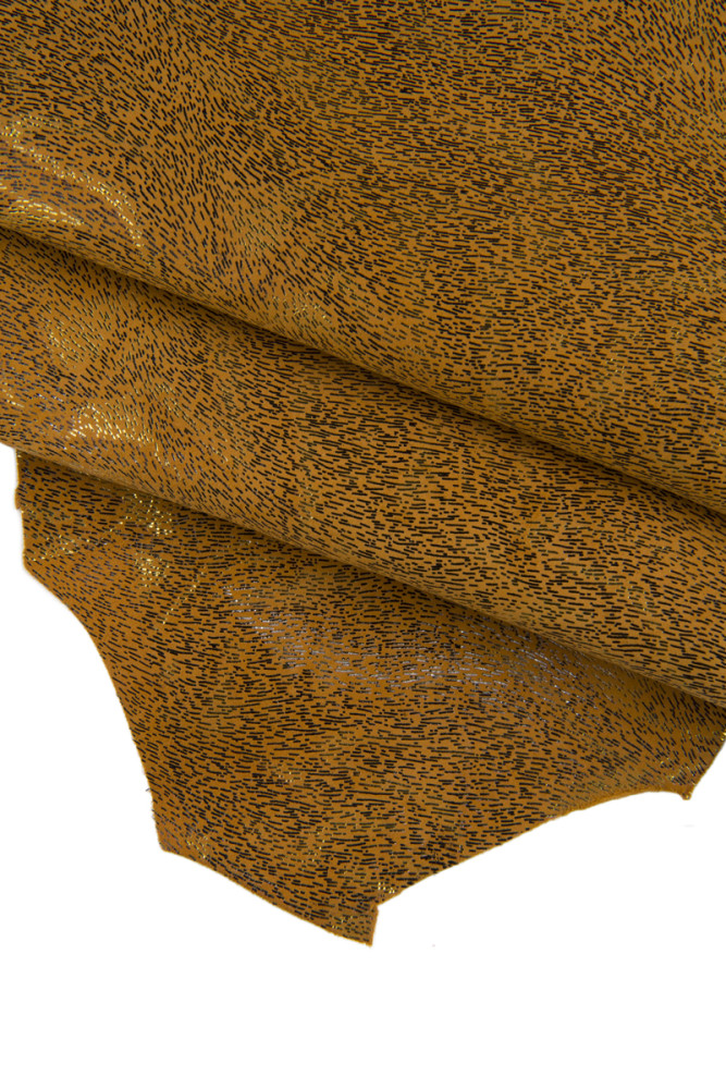 Tan ANIMAL print leather hide, metallic suede goatskin, bright soft hair textured skin