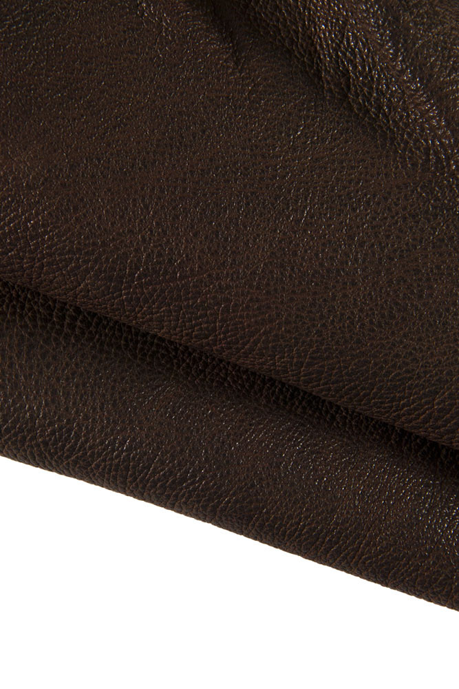 BROWN SPORTY goatskin, genuine vintage pebble grain leather skin, glossy soft Italian skin, 1.5 -1.7 mm