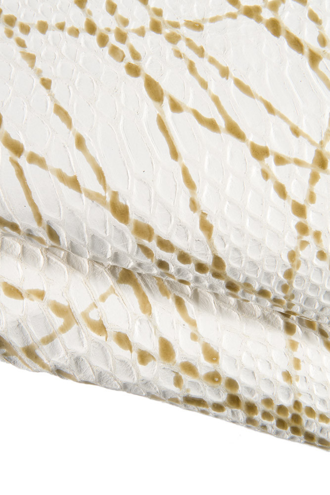 WHITE PYTHON embossed leather skinwith beige sketch print, reptile handpainted goatskin, soft snake printed skin, 0.7 - 0.8 mm