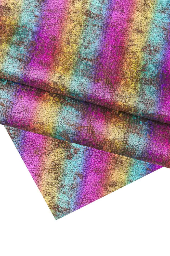 RAINBOW printed leather skin, iridescent metallic goatskin, soft multicolor skin