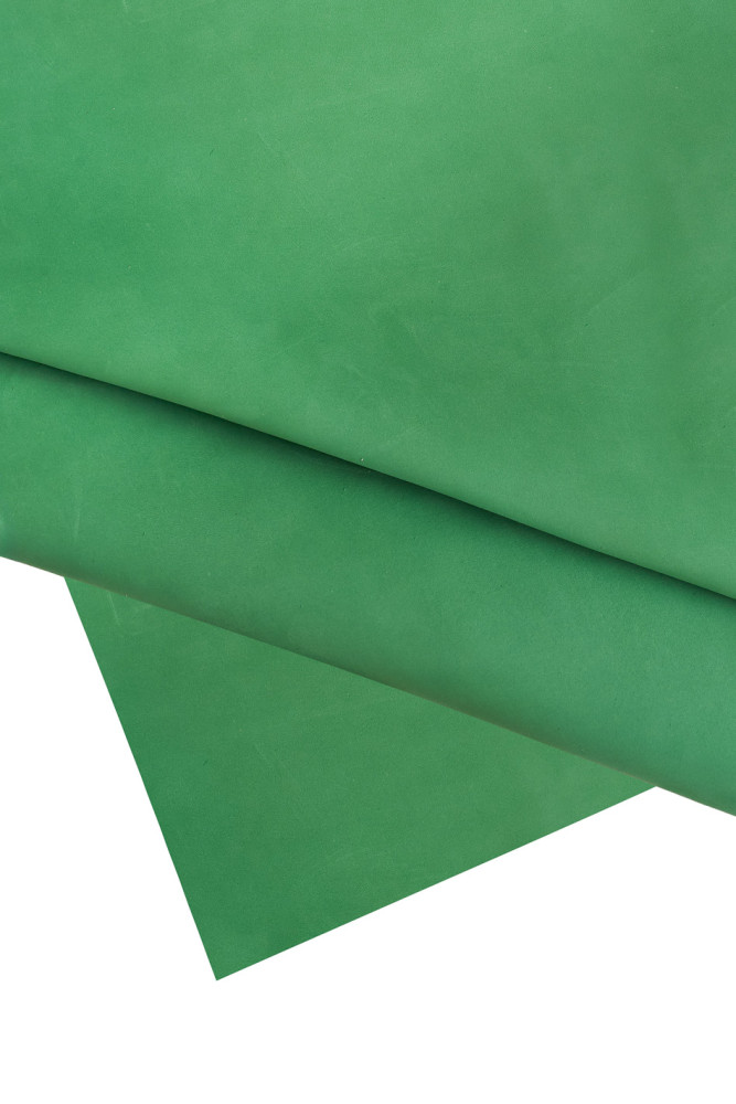 Green SUEDE leather hide, nubuck solid color cowhide, soft calfskin 1.1 - 1.3 mm