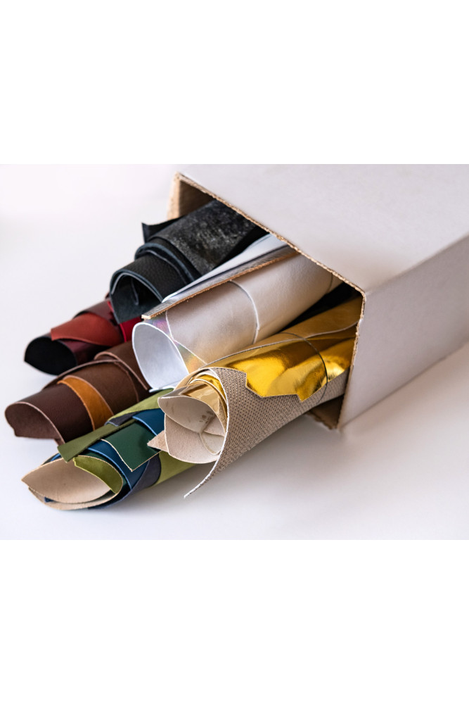 Genuine Leather 30 Scraps Bundle, Assorted 6 Colors Mix, Solid and Printed Pieces, 8x10"-25x20 cm for Crafting, Leatherwork