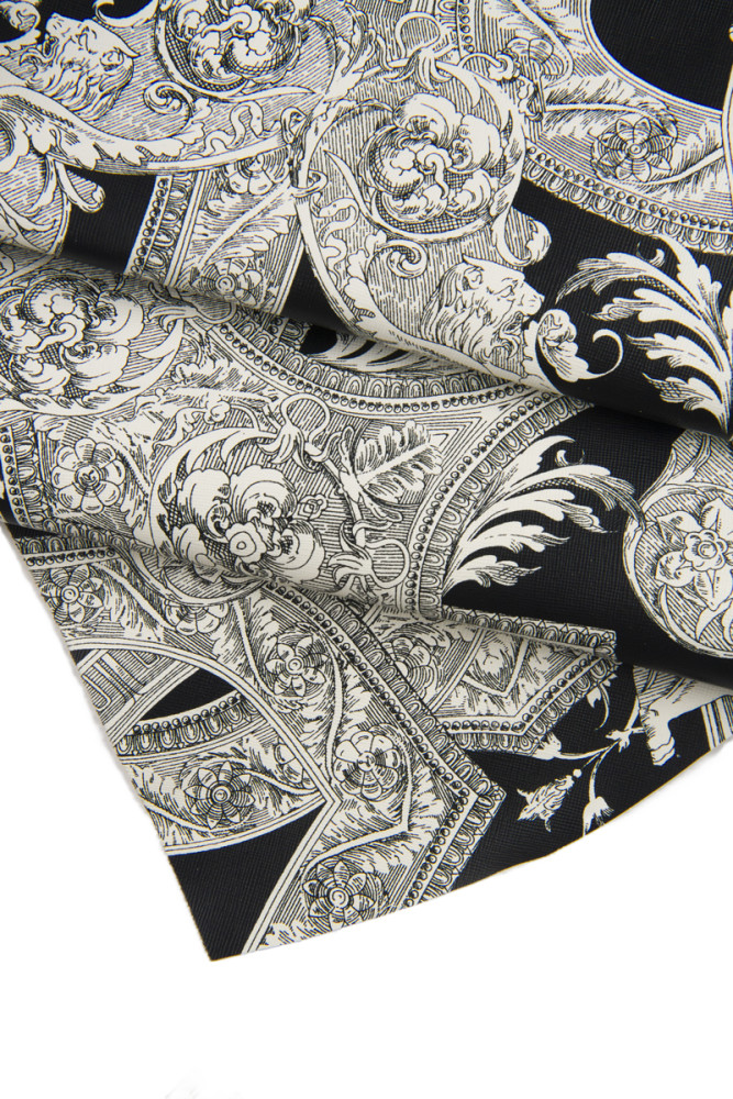 Black white FLORAL printed leather hide, saffiano print on textured cowhide, semi glossy, slightly stiff calfskin