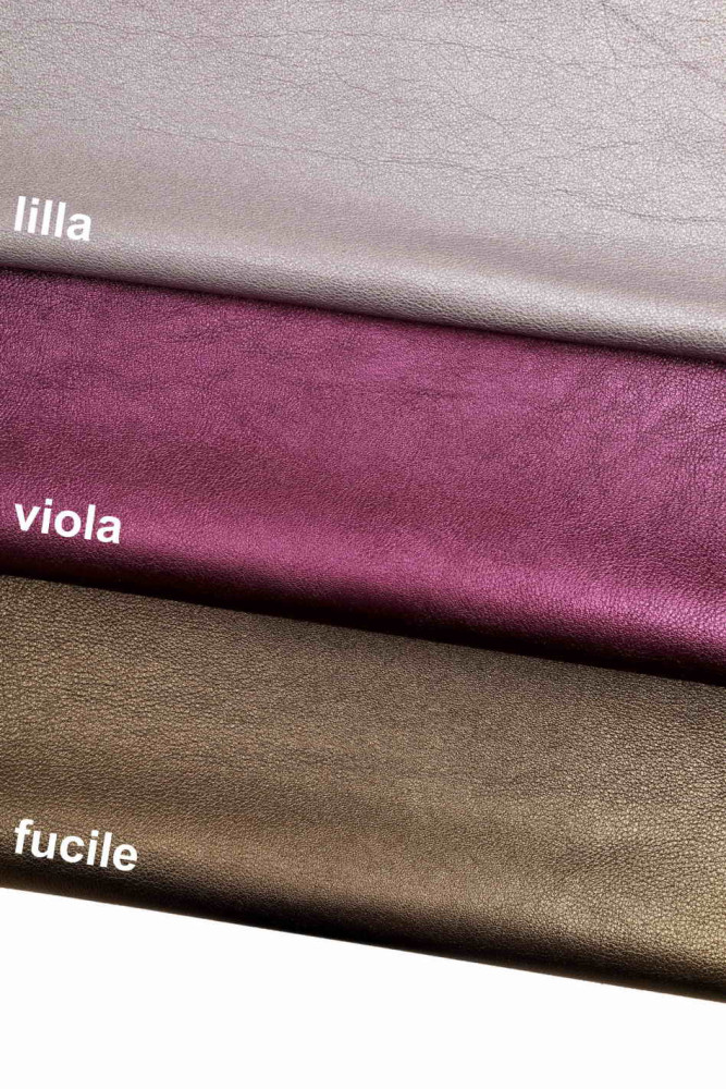 Lilac purple gunmetal CHUNKY leather hide, metallic italian goatskin, tiny pebble grain bright soft sheepskin