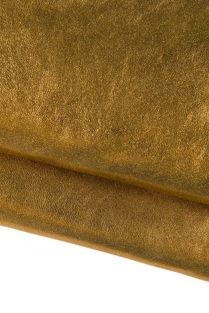 Antique GOLD metallic leather skin, tiny pebble grain wrinkled bright goatskin, soft sparkle top quality goat hide