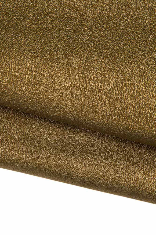 Bronze brown METALLIC leather skin, pebble grain textured premium goatskin, bright sparkle italian hide 0.7 - 0.9 mm