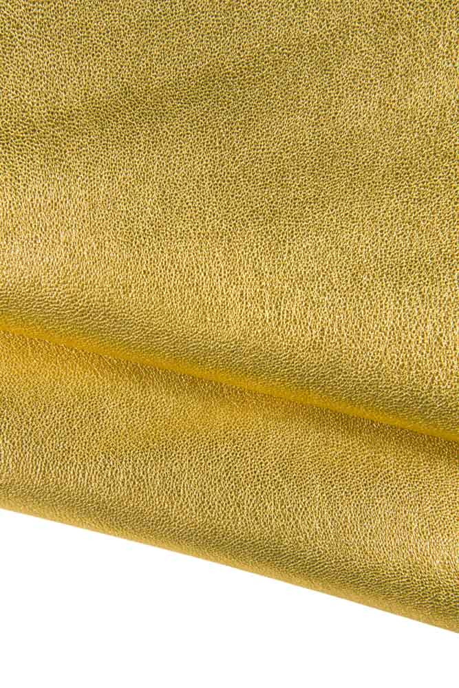 Gold METALLIC leather skin, tiny pebble grain textured goatskin golden soft hide, 0.9 - 1.1 mm