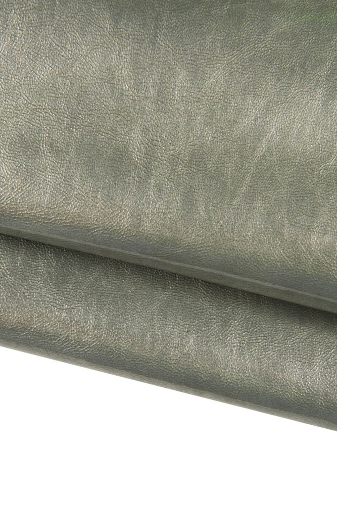 GREY glossy leather skin, naplack patent goatskin, silver soft wrinkled hide 0.9 - 11 mm