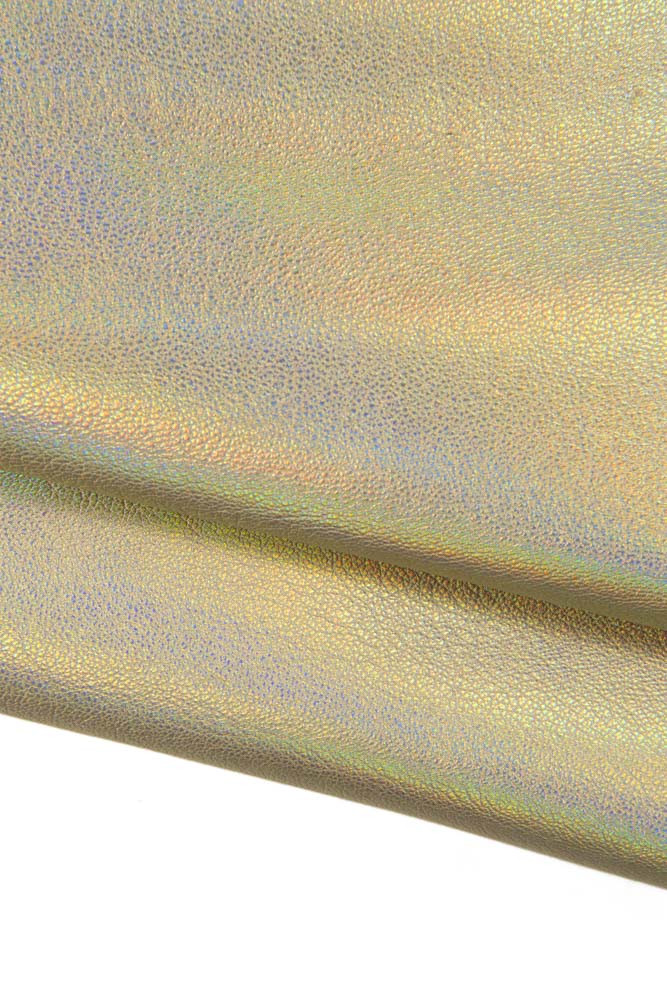 IRIDESCENT metallic leather sheepskin, greyish platinum soft lambskin, tiny pebble grain textured hide