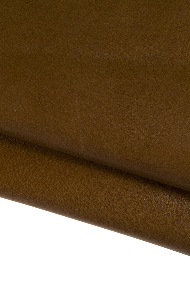 Brown soft lambskin NAPPA, high quality smooth silky sheepskin, glossy leather hide, 0.7 - 0.9 mm