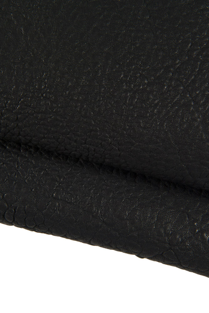 Black irregular pebble GRAIN leather skin, sporty soft goatskin, thick hide 1.6 - 1.8 mm