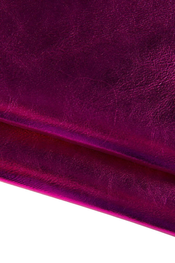 Fuchsia METALLIC leather skin, deep pink bright goatskin, glossy soft milled hide