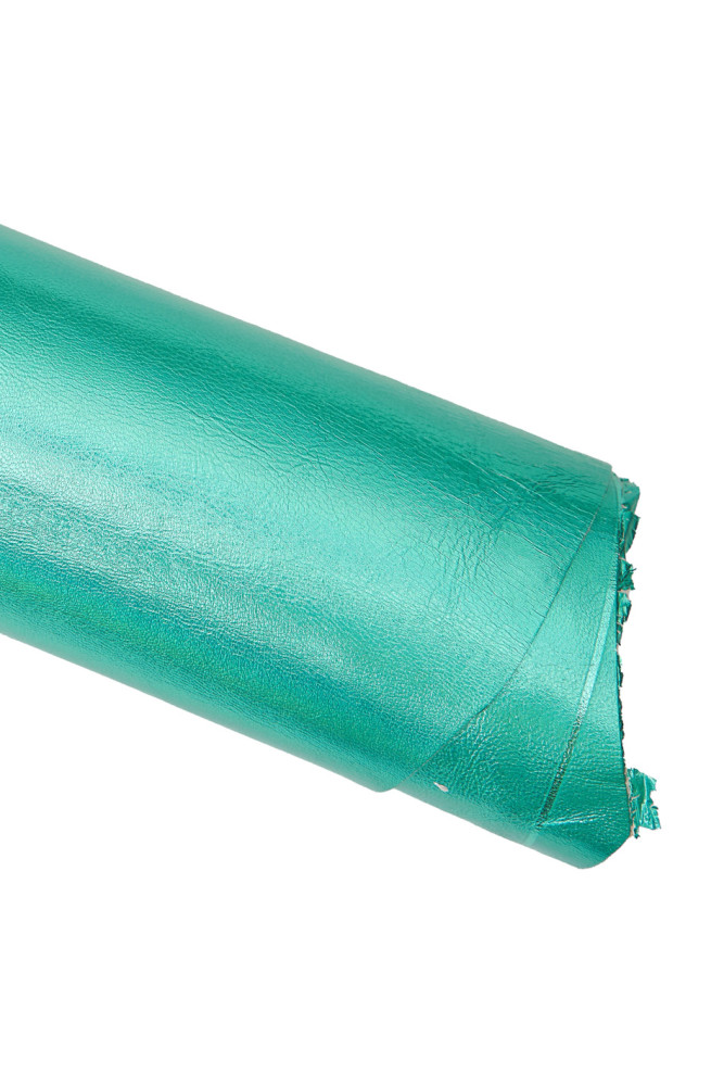 TURQUOISE metallic leather skin, iridescent sheepskin, glossy smooth soft lambskin 0.7-0.9 mm