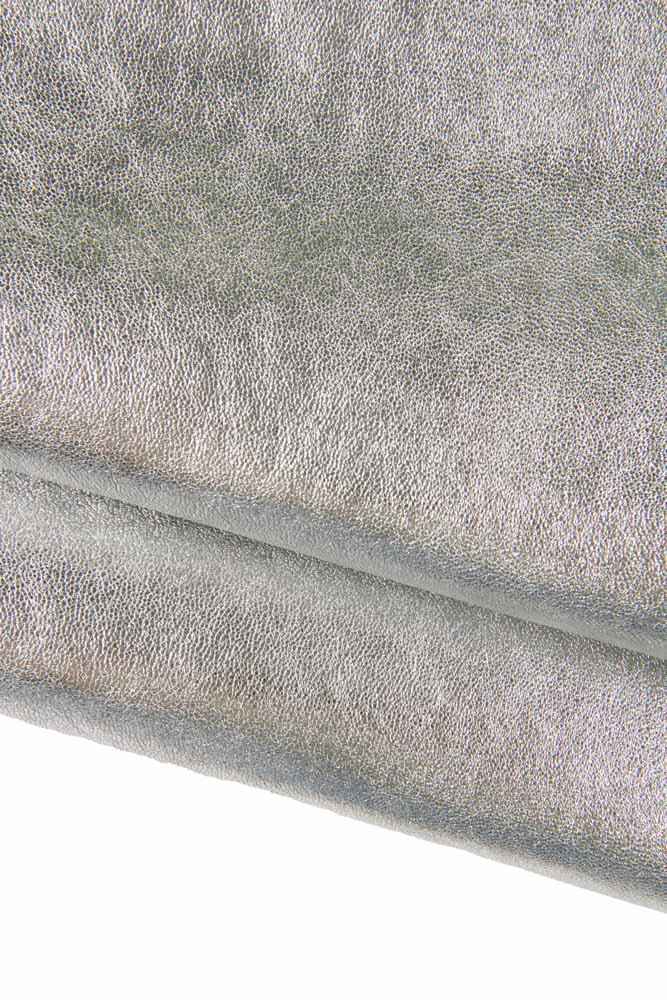 Premium silver METALLIC leather with fine grain texture, soft genuine laminated hide for elegant craft projects 1.0 - 1.3 mm