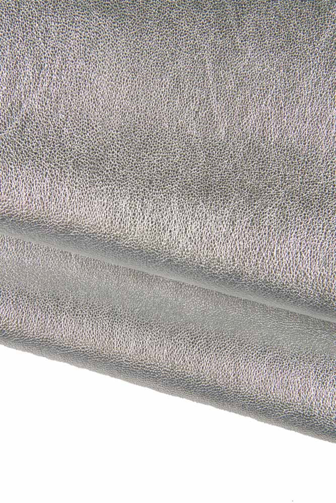 Soft genuine SILVER leather hide, luxurious metallic fine grain textured goatskin hide for crafting and DIY