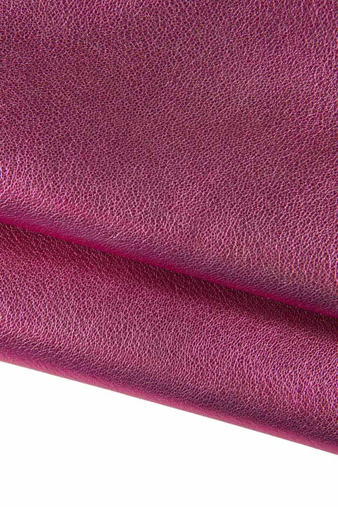 Fuchsia METALLIC leather skin, hot pink premium goatskin, tiny pebble grain textured soft italian skin