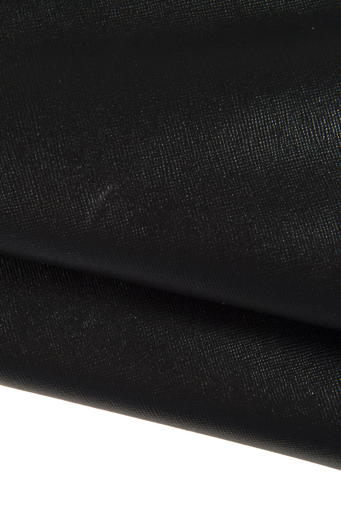 Black SAFFIANO leather skin, glossy soft printed classic goatskin 0.7 - 0.9 mm