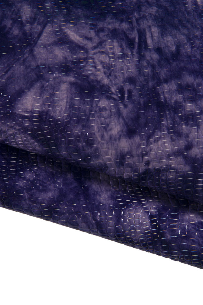 PURPLE crocodile embossed leather hide, alligator printed calfskin with strokes texture, glossy soft patent cowhide