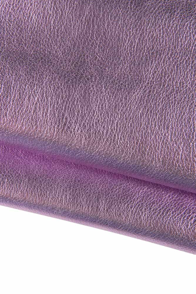 Genuine mauve LILAC laminated leather, soft metallic goatskin hide with grain texture, ideal for artisan craft projects